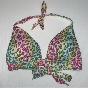 Victoria’s Secret Halter plunge bikini - tie back - Neon Leopard print - Medium